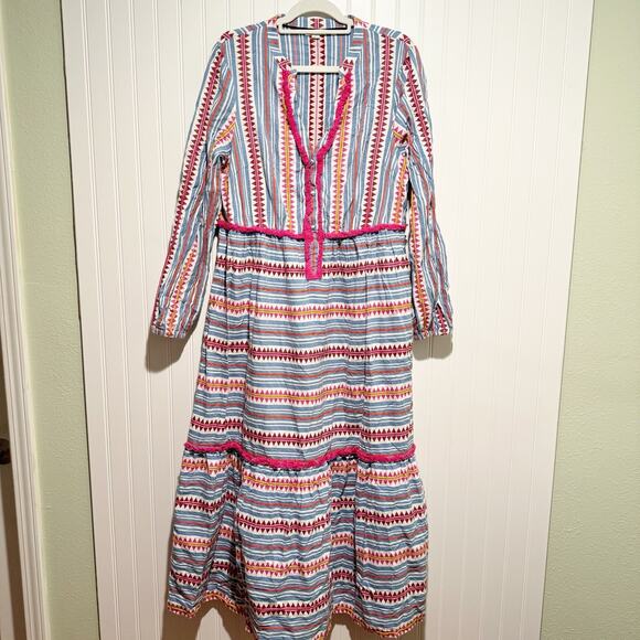 Boden Striped Detail Boho Maxi Dress Cotton Colorful Size 12 - Picture 2 of 10